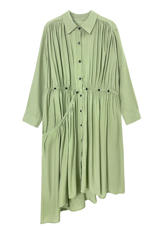 Green Peter Pan Collar Chiffon Shirt Dresses Spring
