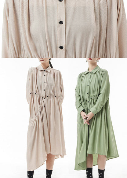 Green Peter Pan Collar Chiffon Shirt Dresses Spring