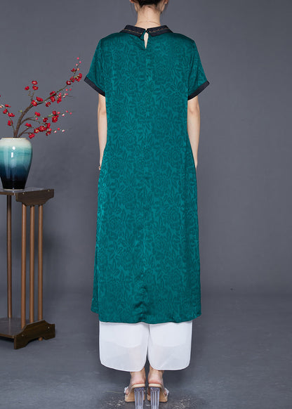 Green Peter Pan Collar Patchwork Jacquard Silk Dress Summer