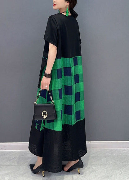 Green Plaid Patchwork Exra Large Hem a Line Dresses Summer