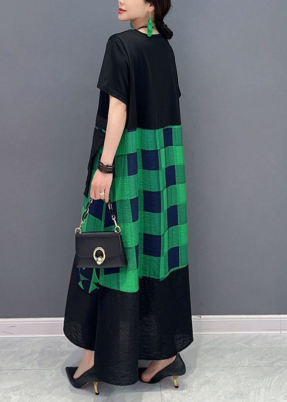 Green Plaid Patchwork Exra Large Hem a Line Dresses Summer