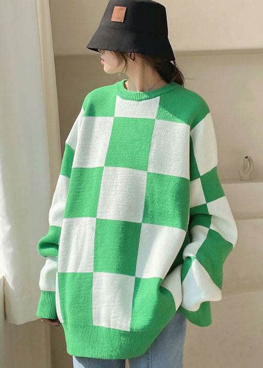 Green Plaid Cozy Knit Sweater Winter