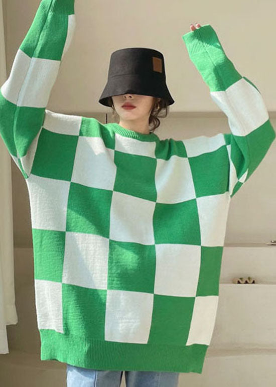 Green Plaid Cozy Knit Sweater Winter