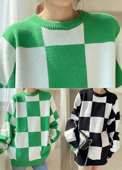 Green Plaid Cozy Knit Sweater Winter