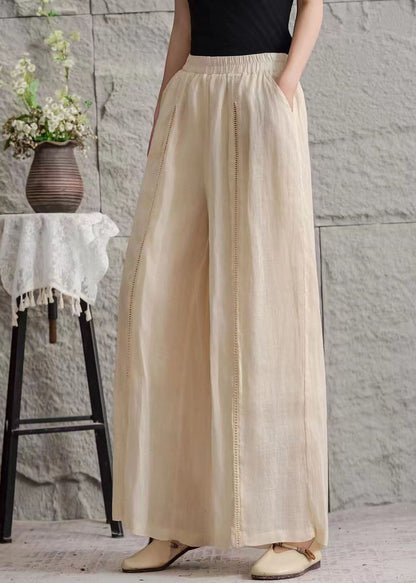 Green Pockets Hollow Out Patchwork Linen Pants Summer