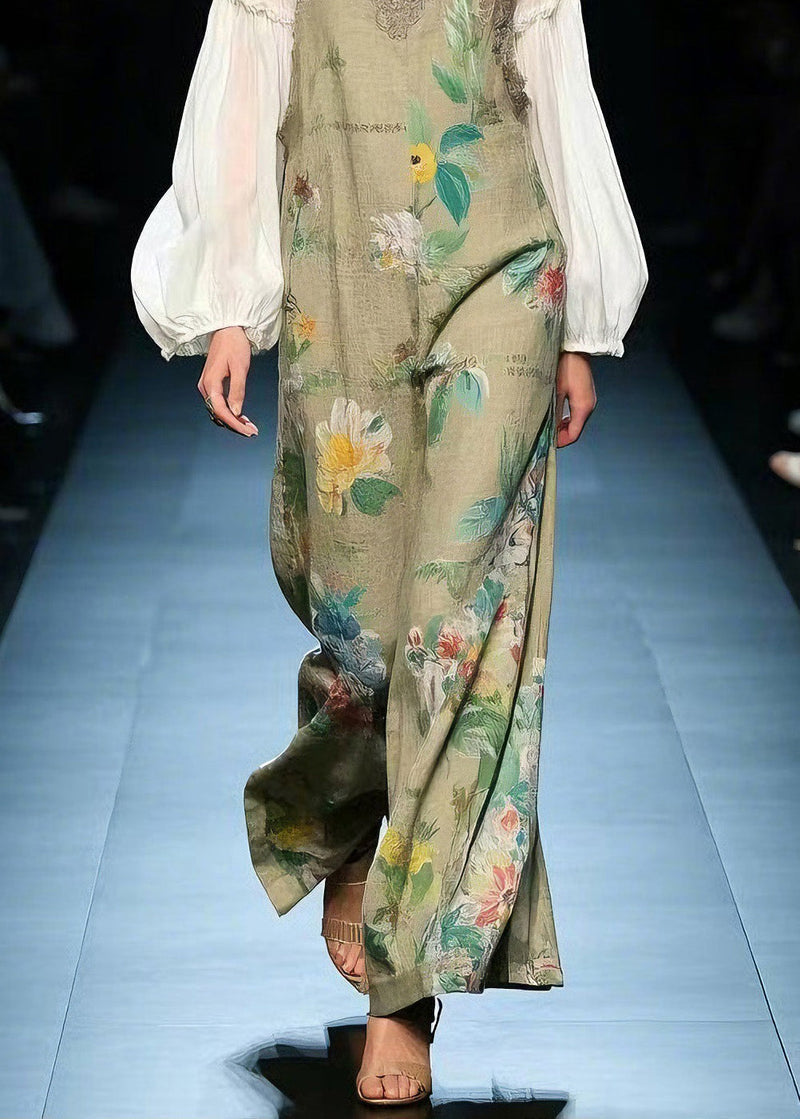 Green Print Cotton Jumpsuit Summer