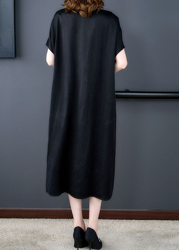 Green V Neck Print Pockets Patchwork Silk Dress Summer