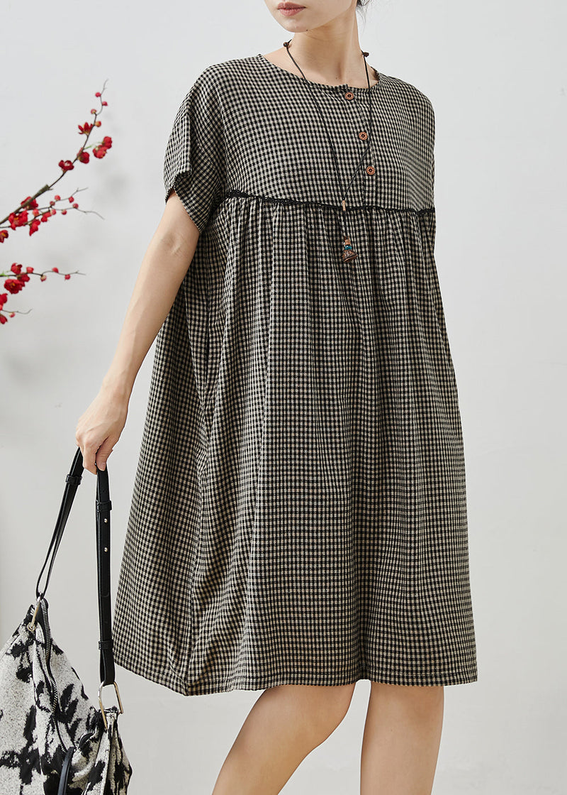 Grey Oversized Plaid Cotton Dress Summer