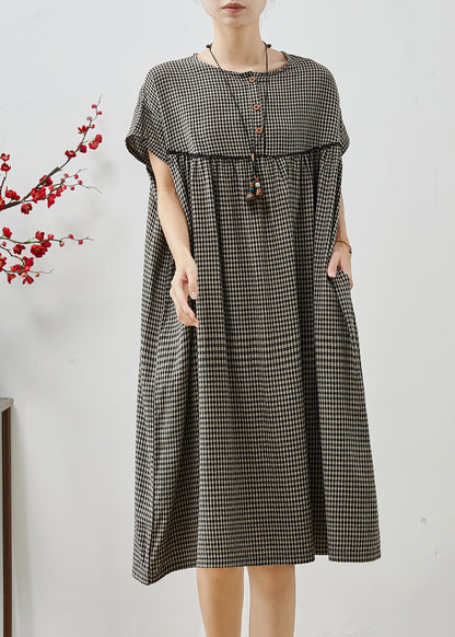 Grey Oversized Plaid Cotton Dress Summer