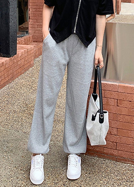 Grey Oversized Pockets Cotton Sweatshirt Pants Fall