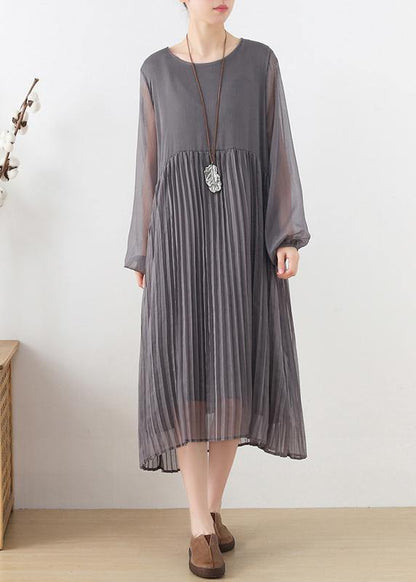Grey Patchwork Chiffon O-neck Spring Summer Robe Dresses
