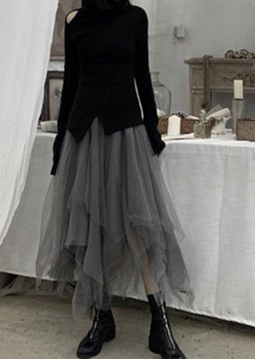 Grey Patchwork Tulle Skirts Spring