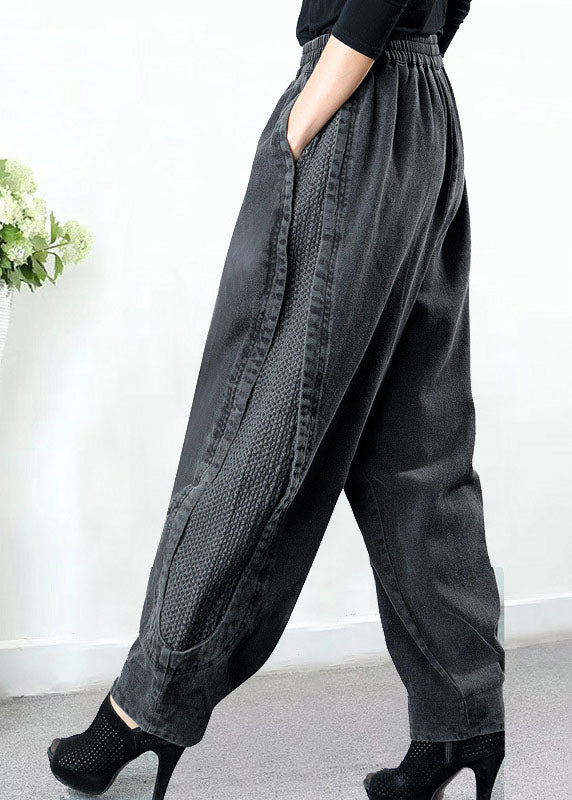 Grey Pockets Patchwork Harem Fall Denim Pants