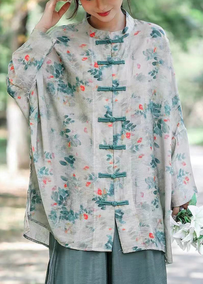 Grey Print Button Cotton Shirts Long Sleeve