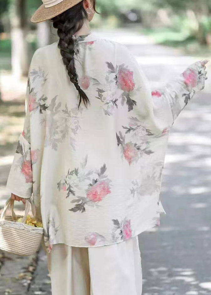 Grey Print Button Cotton Shirts Long Sleeve