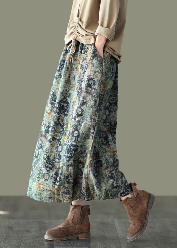 Grey Purple Retro Print a Line Pockets Fall Skirts