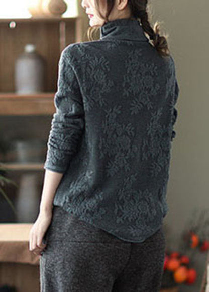Grey Turtle Neck Thick Knit Pullover Spring