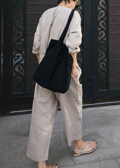 Grey V Neck Button Linen Jumpsuit Spring