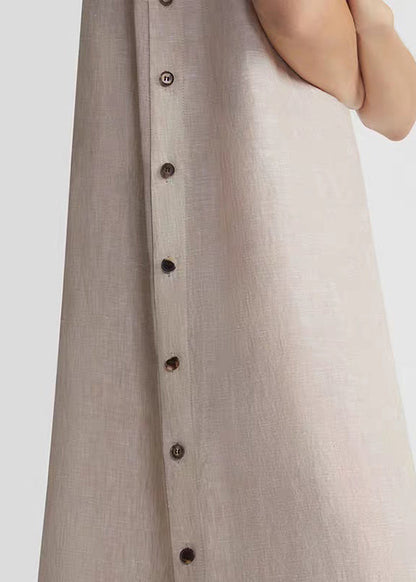 Khaki O-neck Low High Design Robe Dresses Sleeveless