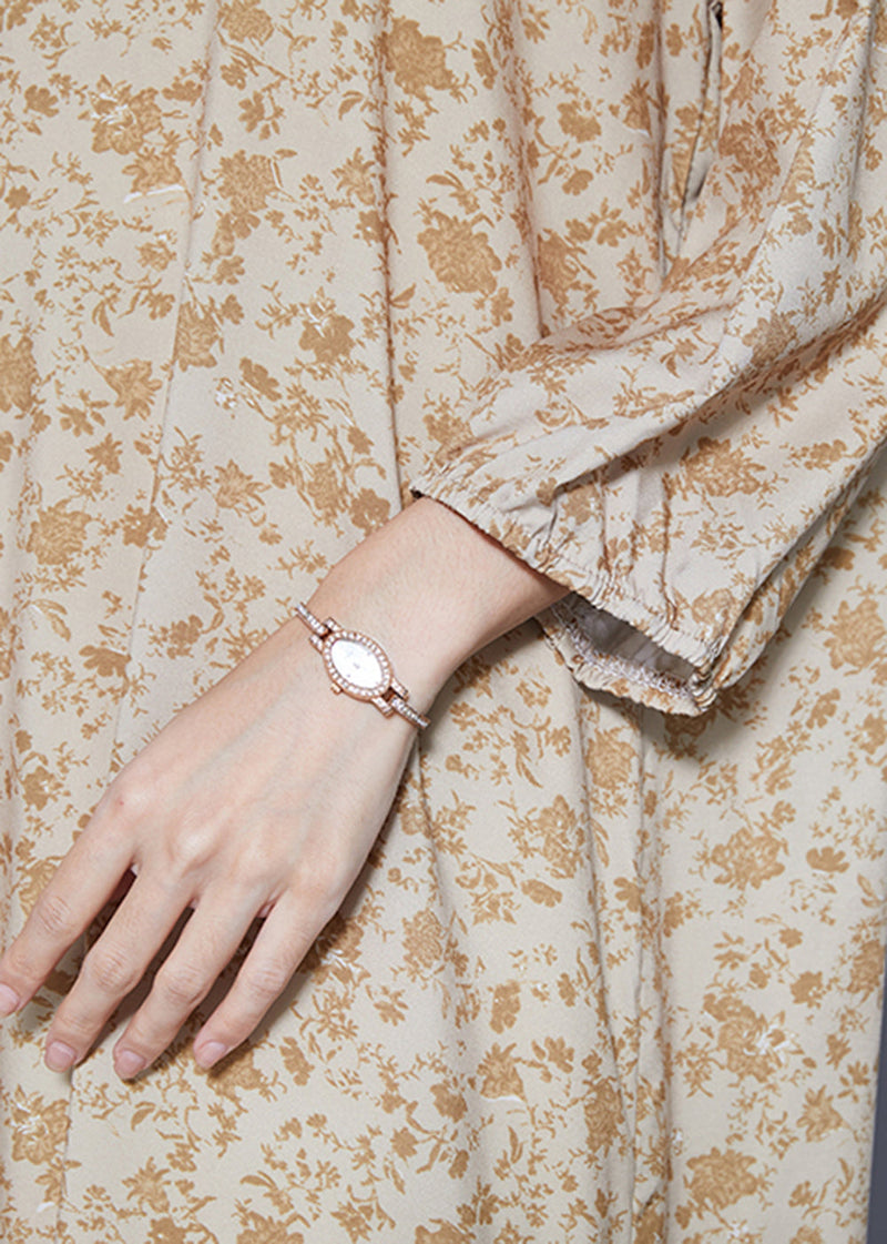 Khaki Oversized Print Cotton Vacation Dress Bracelet Sleeve