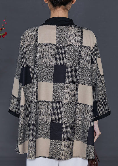Khaki Plaid Patchwork Chiffon Shirts Spring