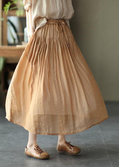 Khaki Retro Circle Summer a Line Linen Skirt
