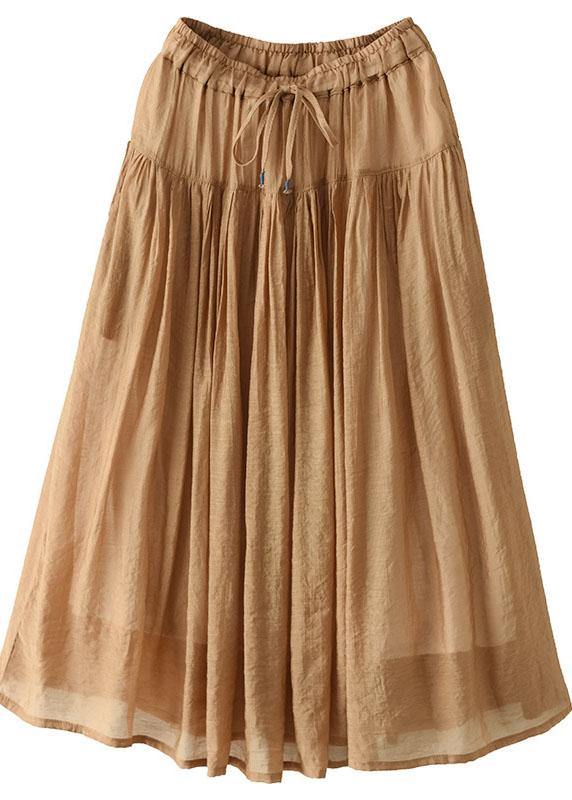 Khaki Retro Circle Summer a Line Linen Skirt