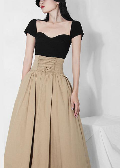 Khaki Tie Waist Ruffles Summer Skirts