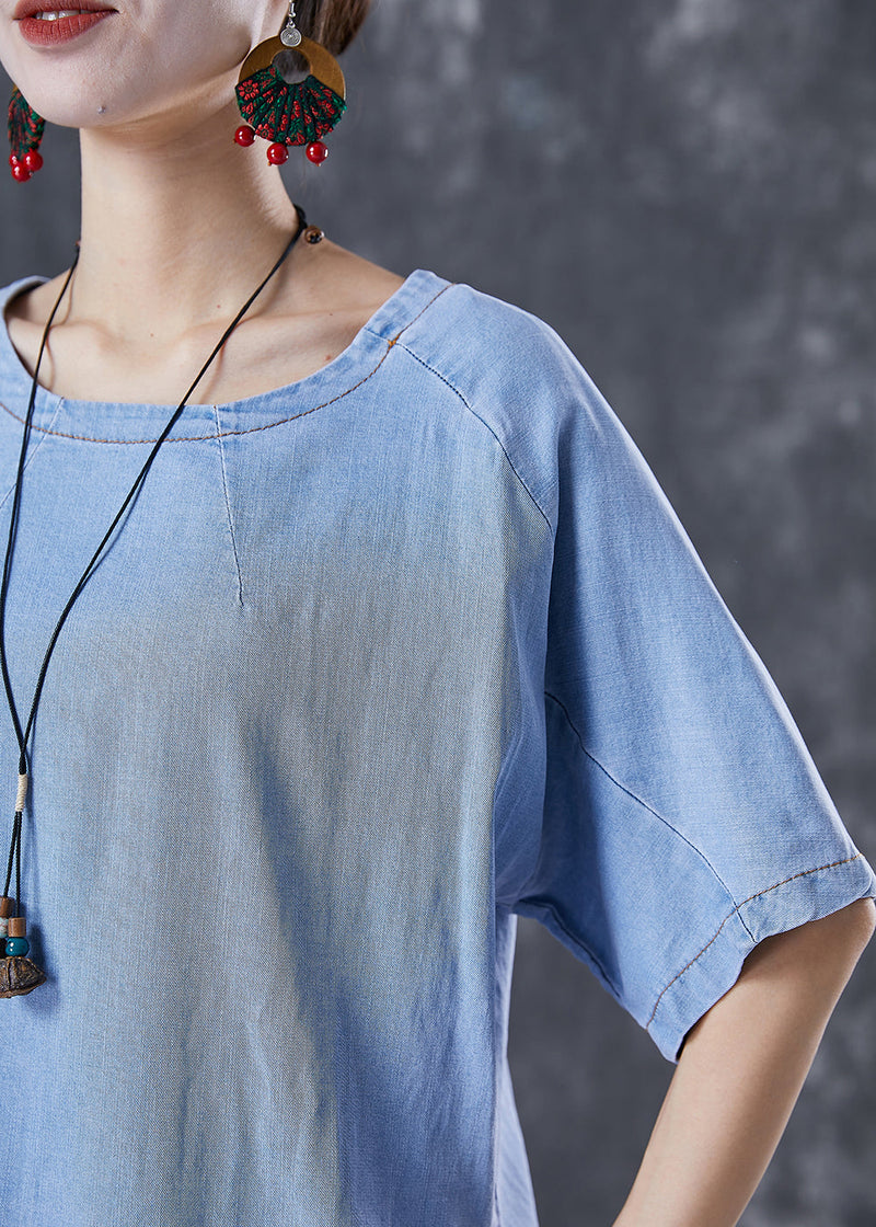 Light Blue Oversized Draping Denim Two Piece Set Outfits Summer