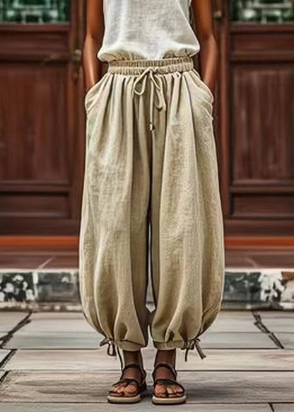 Light Green Elastic Waist Lantern Pants