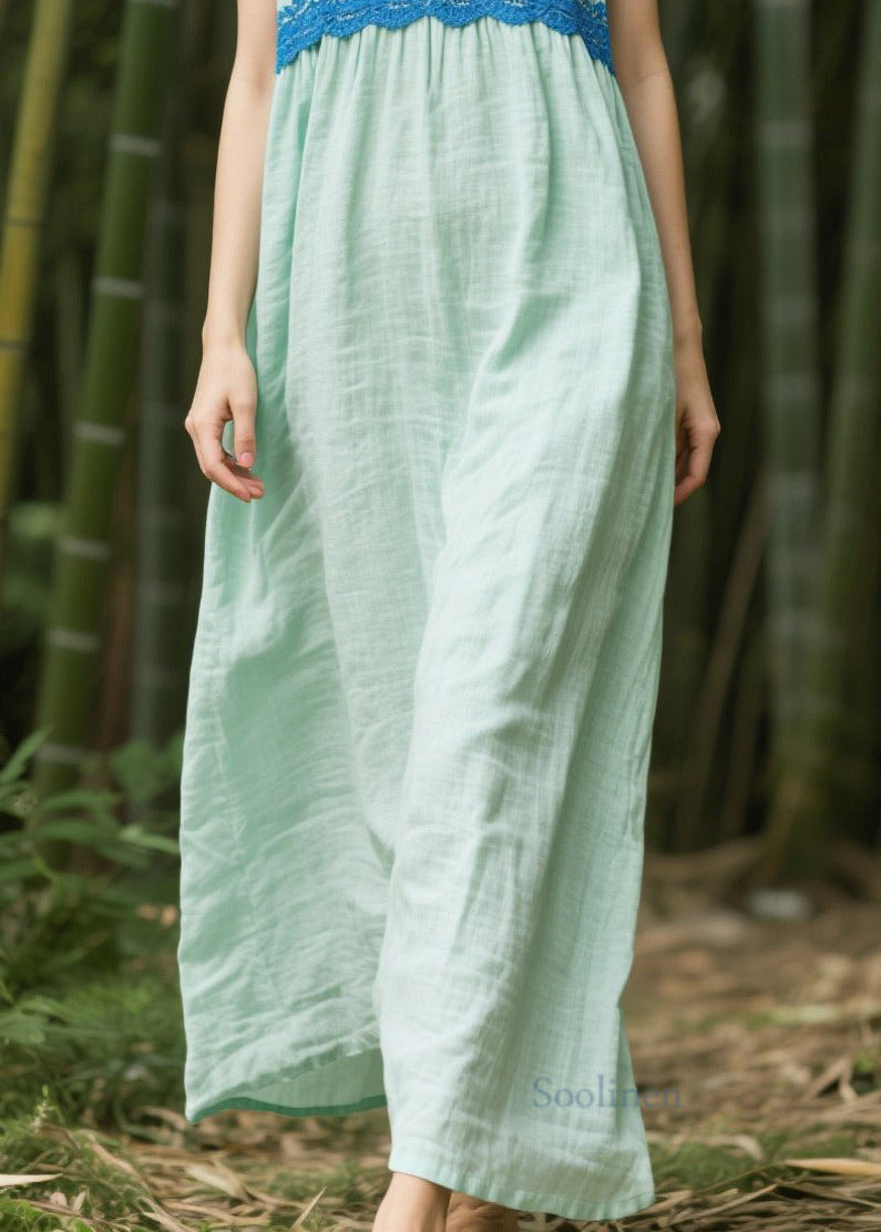 Light Green Oversized Patchwork Cotton Dress Sleeveless