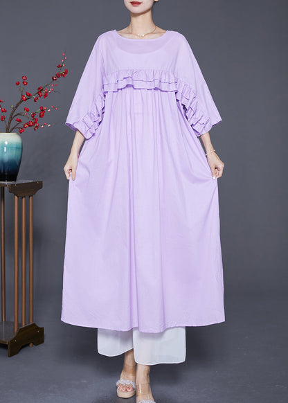 Light Purple Ruffled Patchwork Cotton Dress Bracelet Sleeve