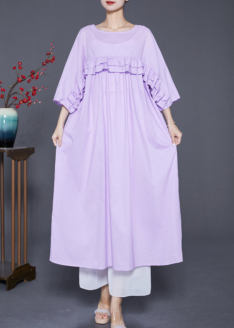 Light Purple Ruffled Patchwork Cotton Dress Bracelet Sleeve