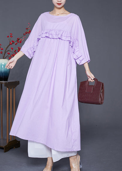 Light Purple Ruffled Patchwork Cotton Dress Bracelet Sleeve