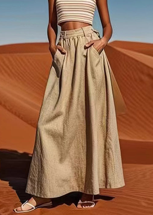 Linen Pockets High Waist Cotton Maxi Skirts Summer