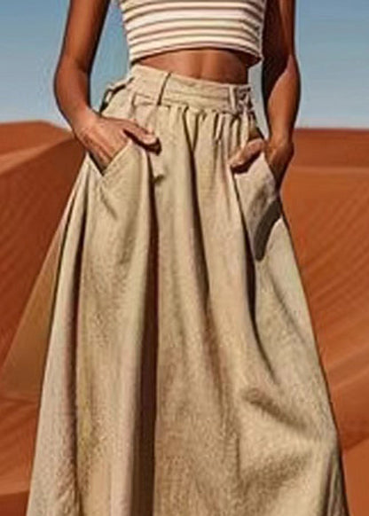 Linen Pockets High Waist Cotton Maxi Skirts Summer