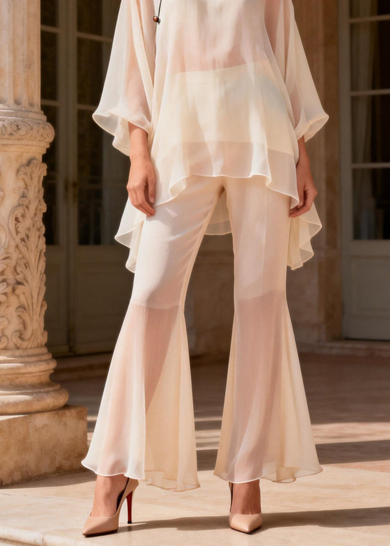 Mandarin Collar Top and Pants Silk Two Piece Set Summer