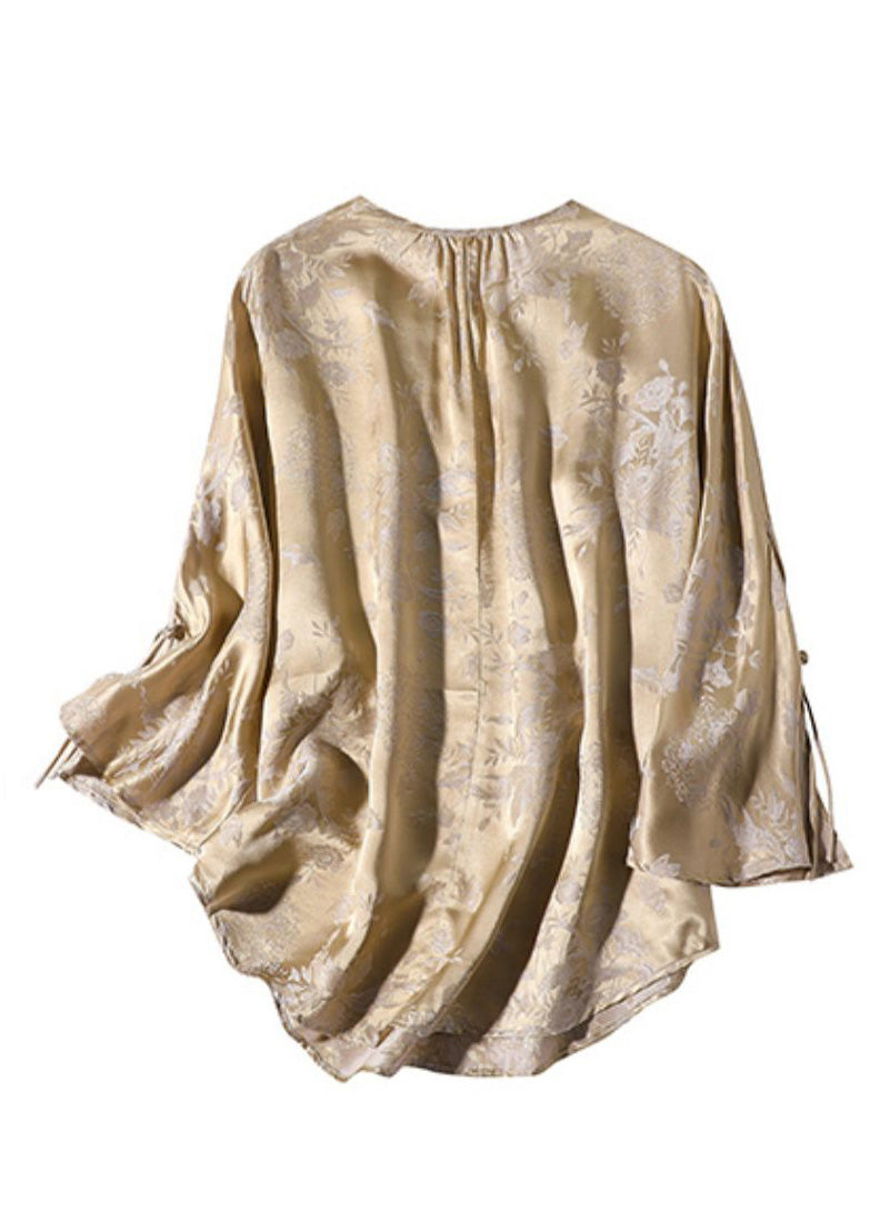Milk Tea Colour O-neck Button Silk Top Spring
