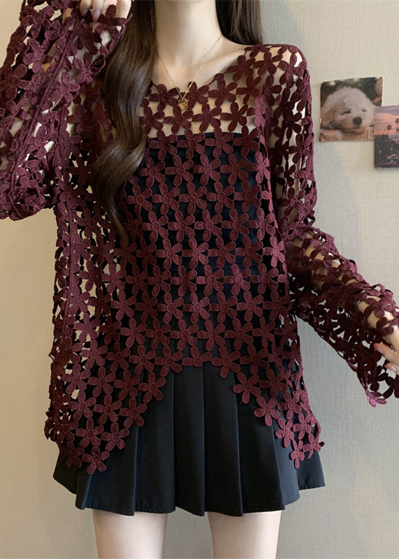 Mulberry Embroidered Sheer Tops Fall