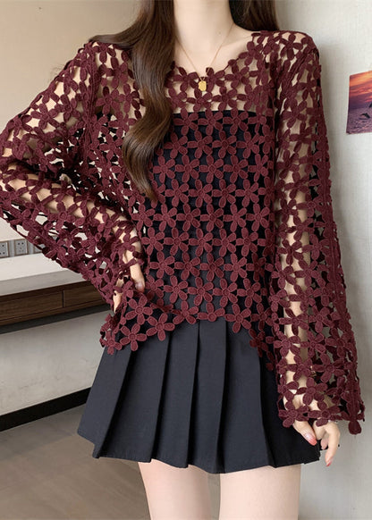Mulberry Embroidered Sheer Tops Fall