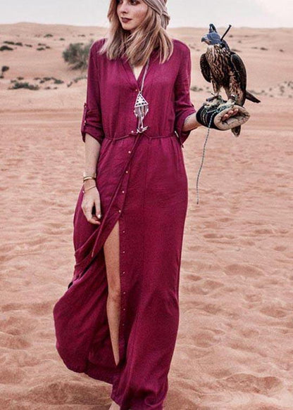 Mulberry Button Beach Gown Maxi Dresses