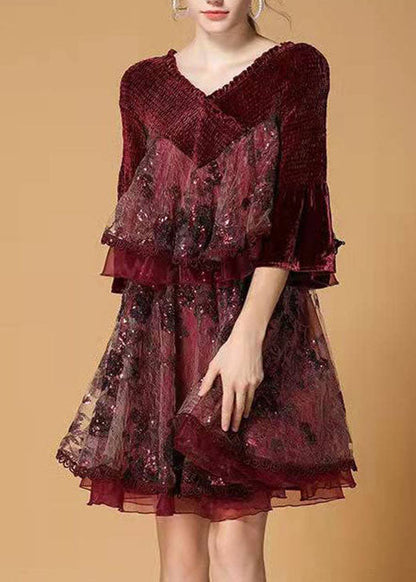 Mulberry Sequins Tulle Embroideried Velour Mini Dress Winter