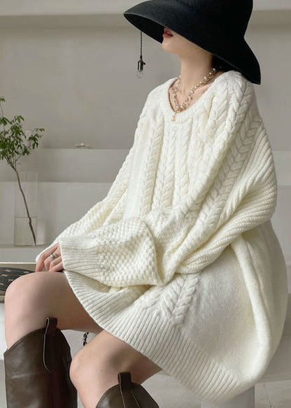 Natural White Cable Knit Dress Winter