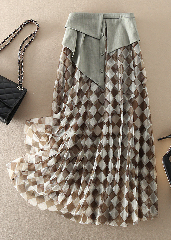 Natural High Waist Tulle Plaid Skirts Spring