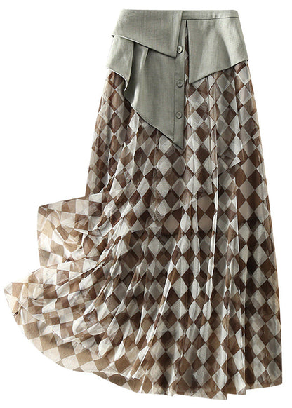 Natural High Waist Tulle Plaid Skirts Spring