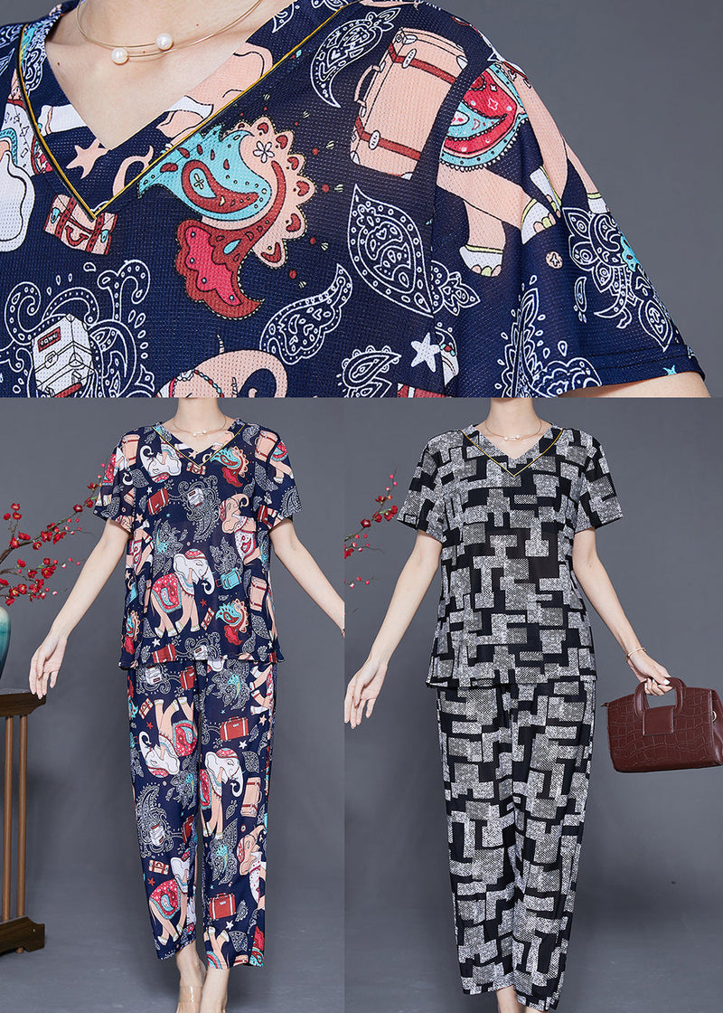 Navy Elephant Print Chiffon Sets 2 Pieces Summer
