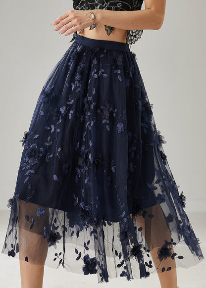 Navy Embroidered Tulle Skirts Summer