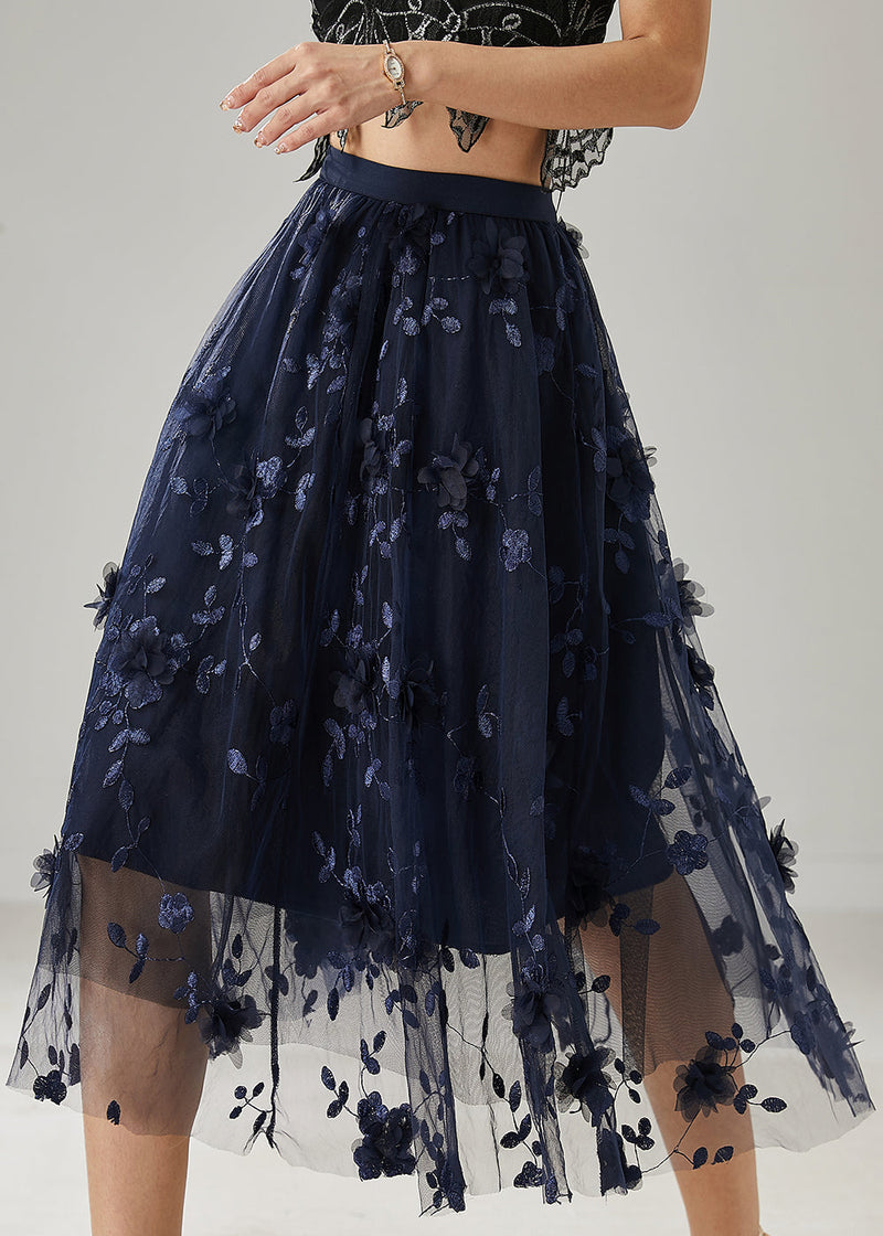 Navy Embroidered Tulle Skirts Summer