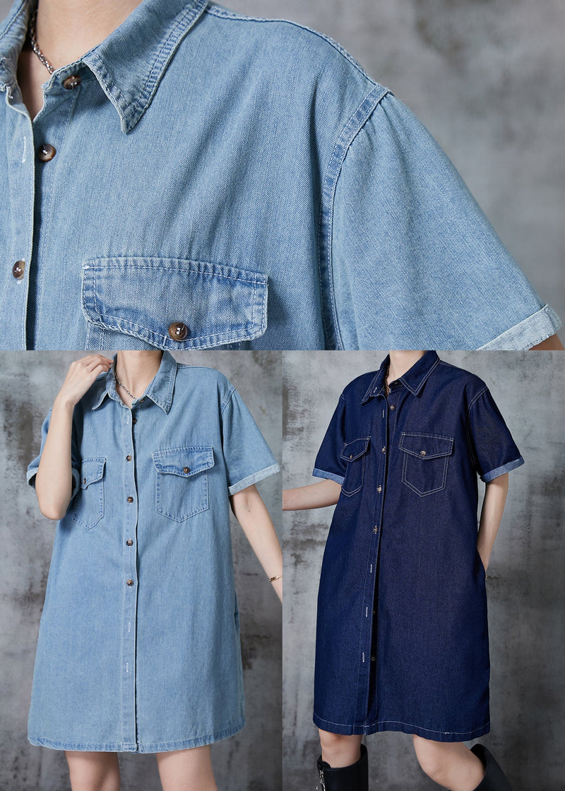 Navy Peter Pan Collar Denim Mini Dress Summer
