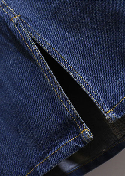 Navy Pockets Elastic Waist Patchwork Denim a Iine Skirts Fall
